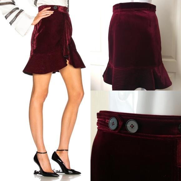 SELF-PORTRAIT Velvet Flounce Mini Skirt Ruffle NEW - Picture 4 of 6
